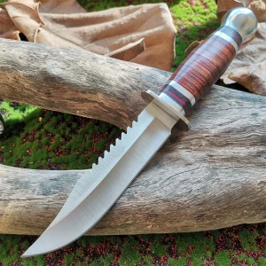 8CR15MoV Steel Hunting Knife with Wooden Handle & Sheath